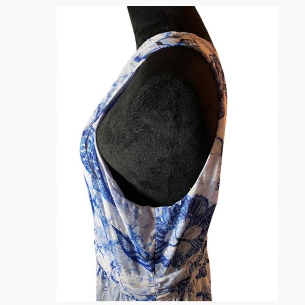 White House Black Market Blue White Clip Dot Halter BoHo Midi Dress Size 14 EUC - Picture 13 of 15
